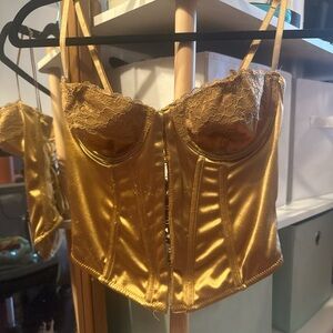 Urban Outfitters Gold Satin Lace Corset